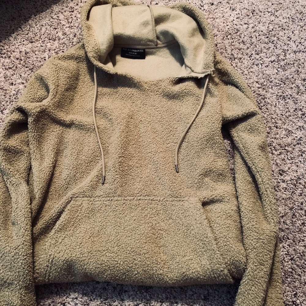 Tan cut fuzzy pull over